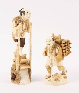 Collection of 2 Hand Carved Ivory Figures, Marked