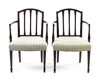 A Pair of Sheraton Style Mahogany Armchairs, Height 35 3/4 inches.