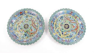Pair of Large Ming Wan-li Style Cloisonne Chargers