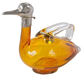 Duck Form Silver and Glass Ewer