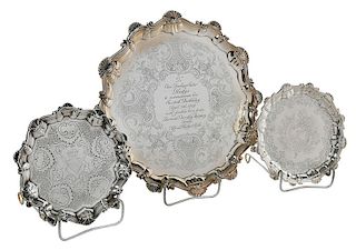 Three George II English Silver Trays