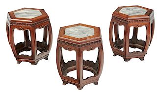 Three Matching Taborets With Marble Inserts