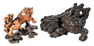 Two Wood Carved Chinese Animal Figures