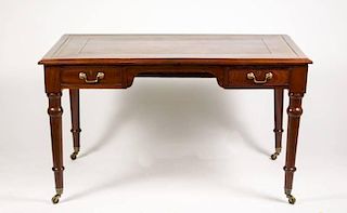 English Mahogany Library Table w/Leather Top