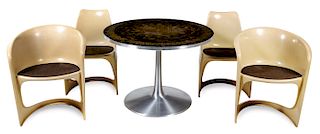 Bjorn Wiinblad and Steen Ostergaard, Cado, c. 1960, table and four chairs hand-painted table top by Susan Fjeldsoe Mygge