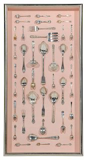 Framed Collection of Silver Spoons and Forks