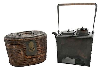 Japanese Saki Warmer and Teapot in Basket