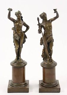 Pair of Bronze Sculptures, Dionysus & Maenad