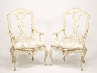 Pair of Italian Rococo Style Painted Fauteuils