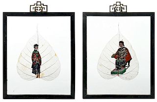 Two Similar Chinese Framed Lotus Leaf Paintings