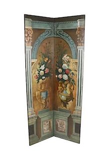 Neoclassical Two Panel Painted Floor Screen