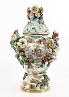 Large Meissen Figural Porcelain Potpourri Urn
