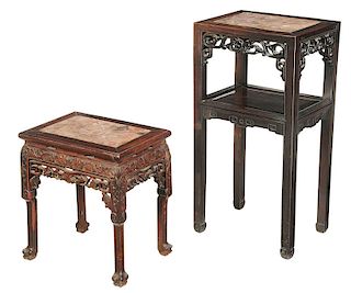 Two Chinese Carved Hardwood And Inset Taborets