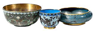 Three Fine Chinese Cloisonne Objects