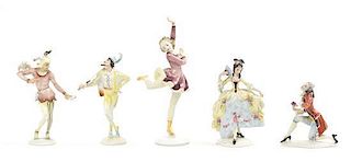 Five Hutschenreuther Porcelain Figures, Height of tallest 8 1/2 inches.