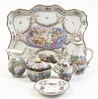A Capodimonte Porcelain Breakfast Set, Width of tray 16 inches.