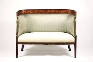 Empire Style Mahogany & Marquetry Inlaid Settee