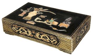 A Large Chinese Gem Inlaid Lacquer Box
