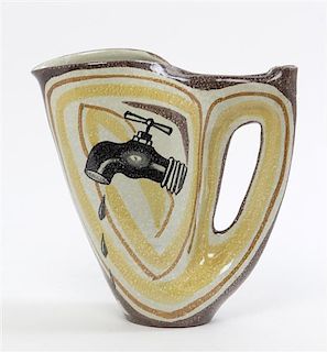 An Italian Pottery Pitcher, Ed Langbein, Height 9 1/2 inches.