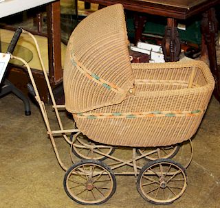 1930's woven wicker perambulator doll carriage