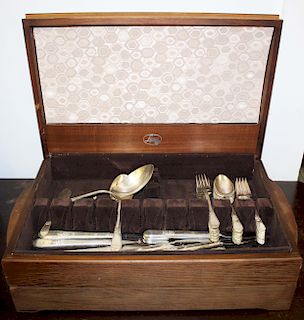 Rogers Bros. silver-plated flatware set in chest