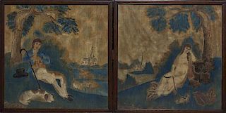 A Pair of Mourning Pictures, Height 16 3/4 x width 16 1/2 inches.