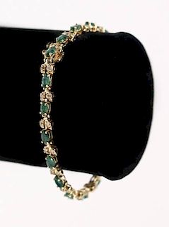 14k Yellow Gold, Emerald & Diamond Bracelet