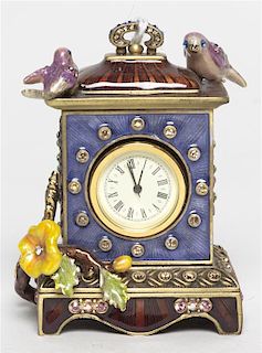 A Jay Strongwater Diminutive Table Clock, Height 3 inches.