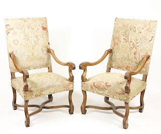 Pair of French Louis XIV Style Walnut Fauteuils