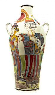 An Italian Polychrome Painted Earthenware Amphora, Giovanni DeSimone, Height 28 inches.
