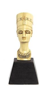 A Carved Ivory Bust of Nefertiti, Height of bust 8 inches.
