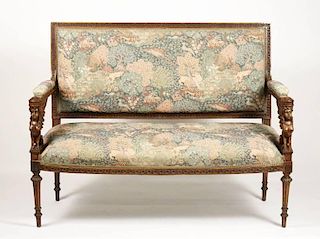 Continental Louis XVI Style Walnut Carved Settee
