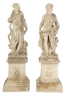 Pair Neoclassical Cast Stone Garden Statues