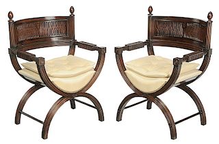 Pair Smith & Watson Mahogany Curule Chairs