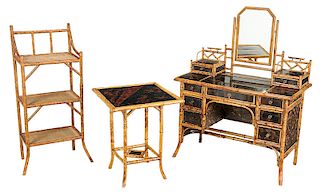 Victorian Bamboo Table and Desk with a Later Bookshelf
