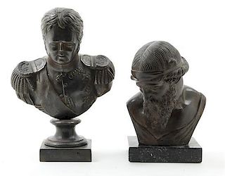Two Small Bronze Busts, Height of taller 8 3/8 inches.
