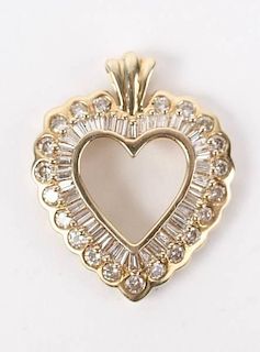 Ladies 14k Gold & Diamond Heart Pendant (2 Carats)