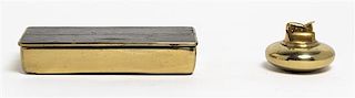 A Jenfred Leather Inset Brass Cigarette Box, Raymor, Width 8 1/4 inches.