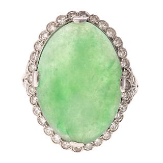 A Fine Art Deco Jade and Diamond Ring in Platinum