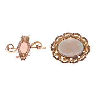 A Pair of Ladies Opal Pins in Gold