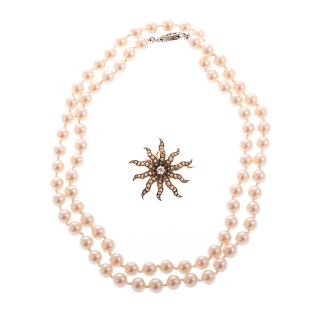 A Strand of Cultured Pearls & Starburst Pin