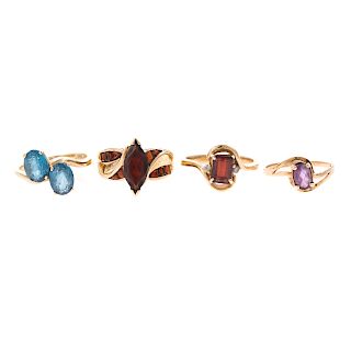 A Collection of 4 Ladies Gemstone Rings in Gold