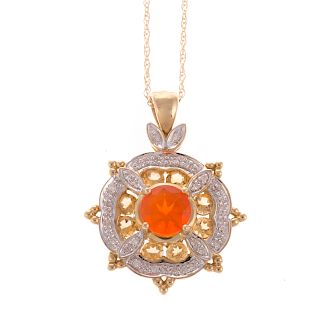 A Ladies Fire Opal & Diamond Pendant