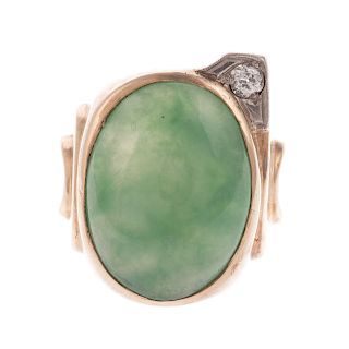 A Gent's Green Jade & Diamond Ring in Gold