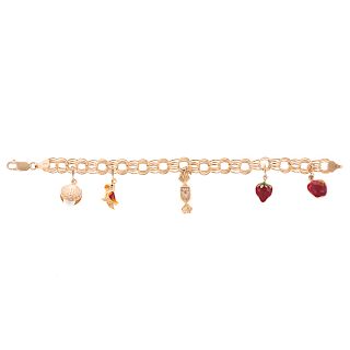 A Ladies 14K Charm Bracelet with 5 Charms