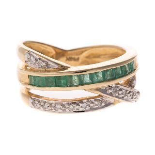 A Ladies Emerald & Diamond Crisscross Ring