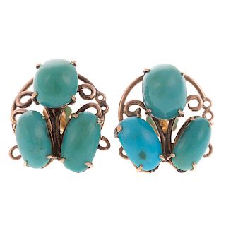 A Pair of Ladies 14K Turquoise Earrings