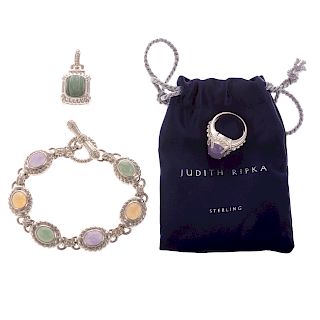 A Suite of Silver Jade Jewelry by J. Ripka
