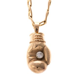 A 14K Boxing Glove Pendant with Diamond on Chain