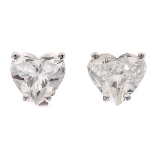 A Pair of 4.14 ctw Heart-Shaped Diamond Studs